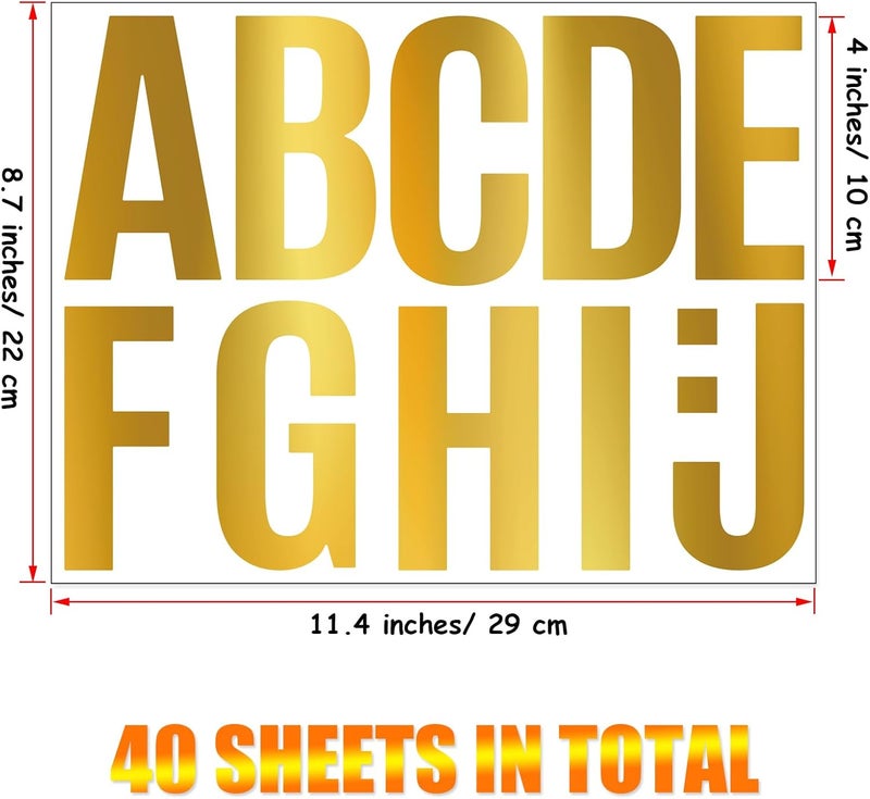 Bemeol 340 Pieces 30 Sheets Large Letter Stickers 4 Inch Self Adhesive Alphabet Letters Stickers for Bulletin Boards Classroom Home Decor(Gold) - Image 3